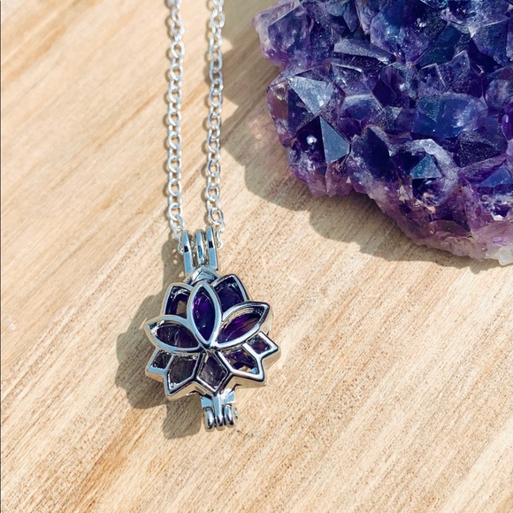 Amethyst Lotus Flower Caged Necklace - Picture 4 of 7